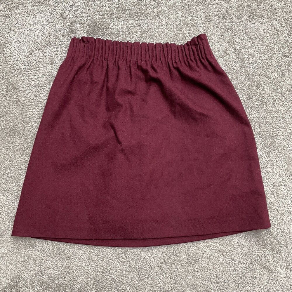 J.Crew Wool Blend Pleated Pencil Skirt Womens 00 Maroon Red Elastic Waist Lined